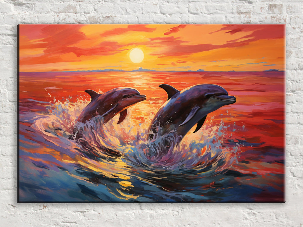 Dolphin Canvas Art – Large Ocean Wall Art | Pair of Dolphins, UV Coated Gallery Print
