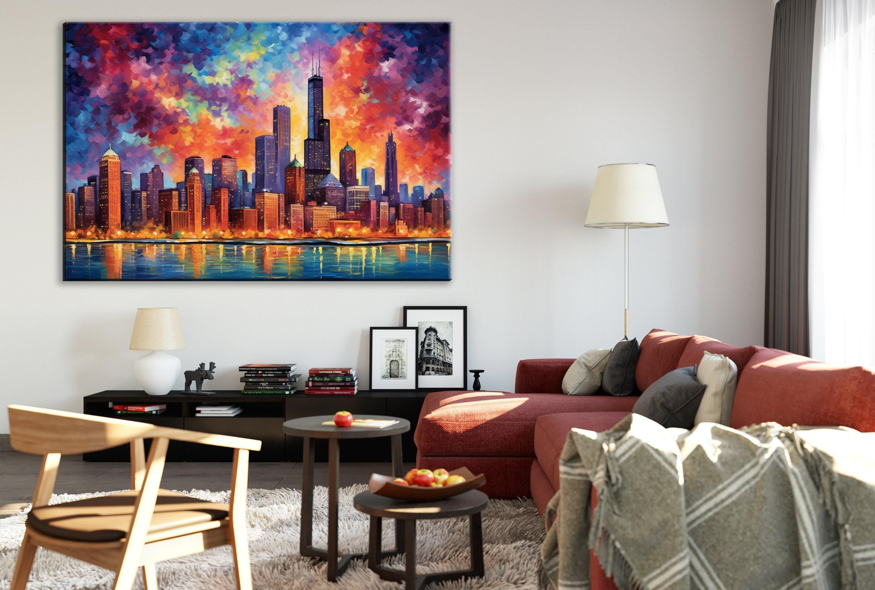 Chicago Skyline Canvas - Modern Cityscape Wall Art | Large Vibrant Canvas