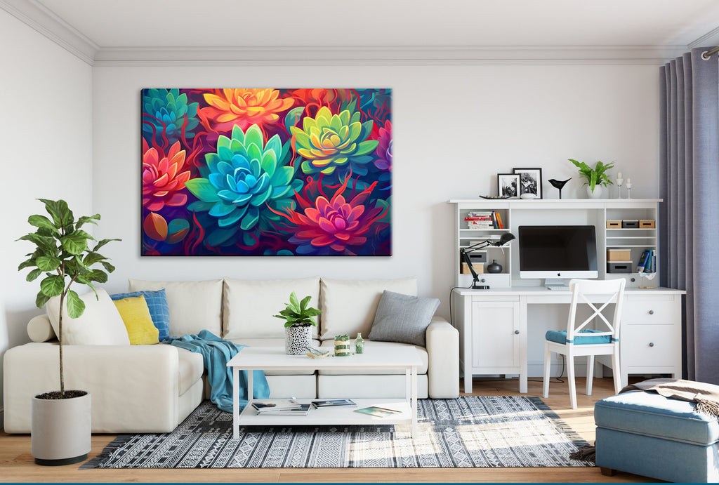 Succulent Garden Canvas – Vibrant Botanical Wall Art with Wooden Frame, Large Prints