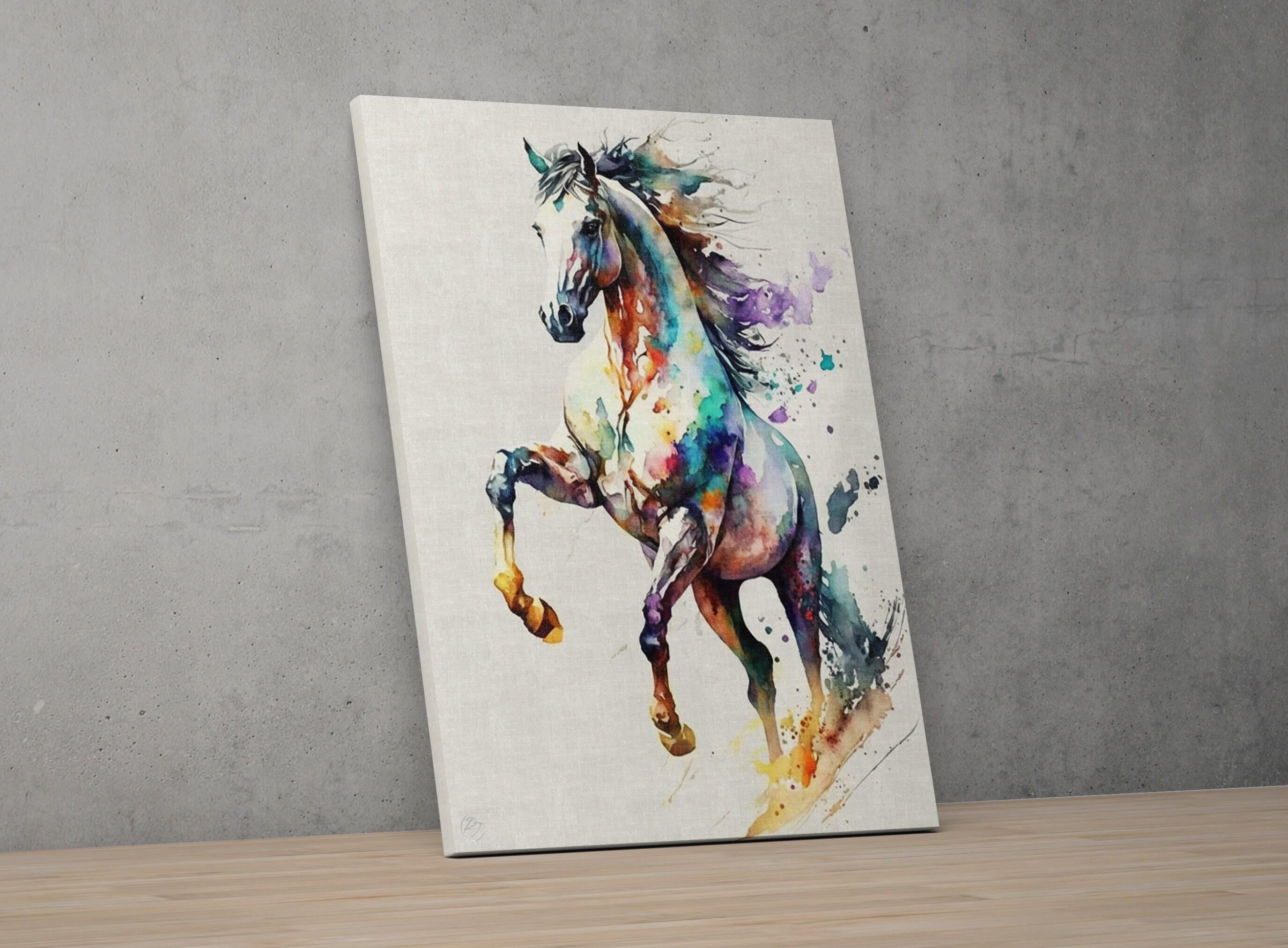 Graceful Stallion: Watercolor Horse Wall Decor Print, Giclee Print on Canvas, Artist Paper, Watercolor Paper, Available in Extra Large Sizes
