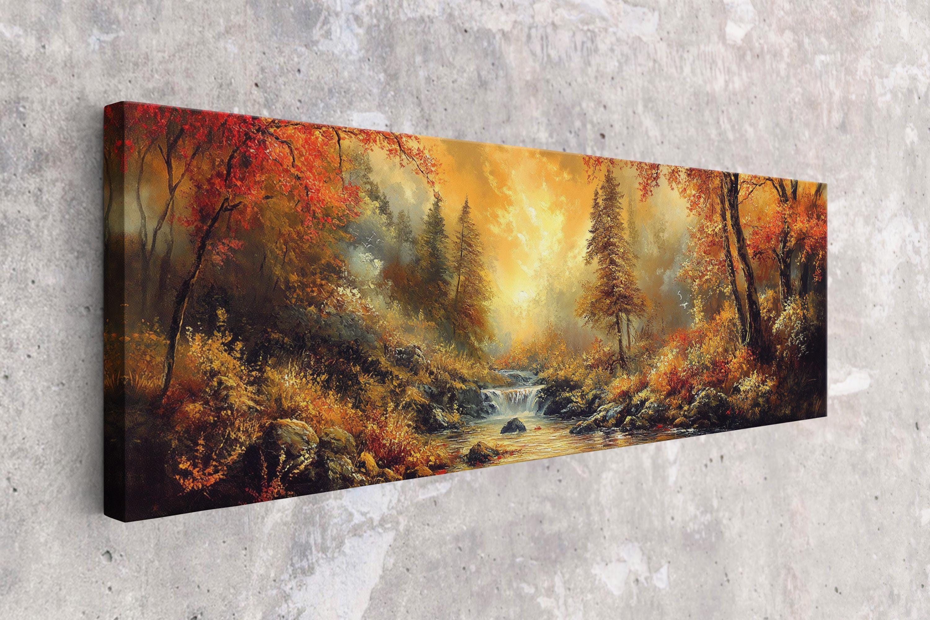 Panoramic Wall Art – Golden Hour Fall Landscape, Framed Canvas, Extra Large