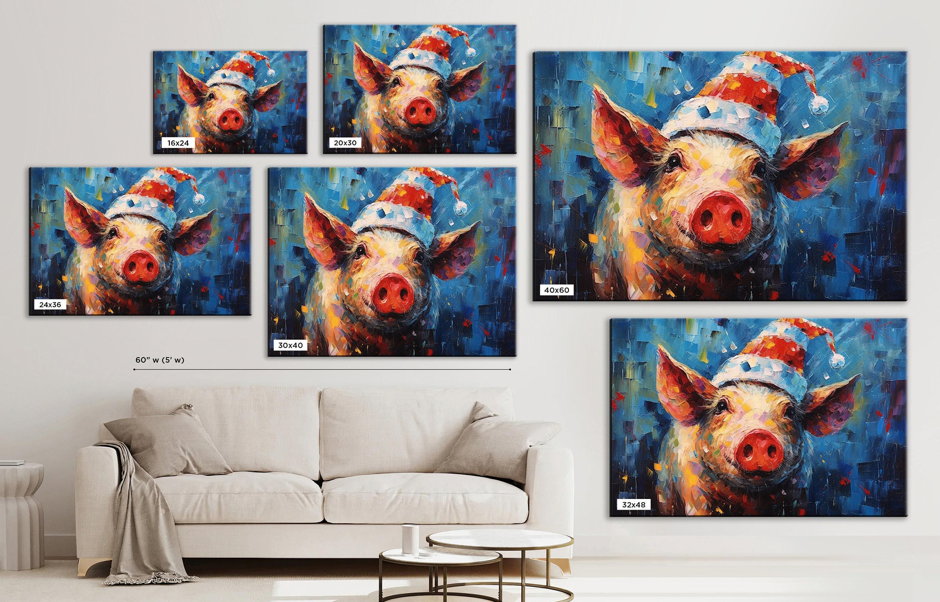 Santa Pig Painting - Whimsical Christmas Canvas Art | Extra Large Gallery Wrapped Print