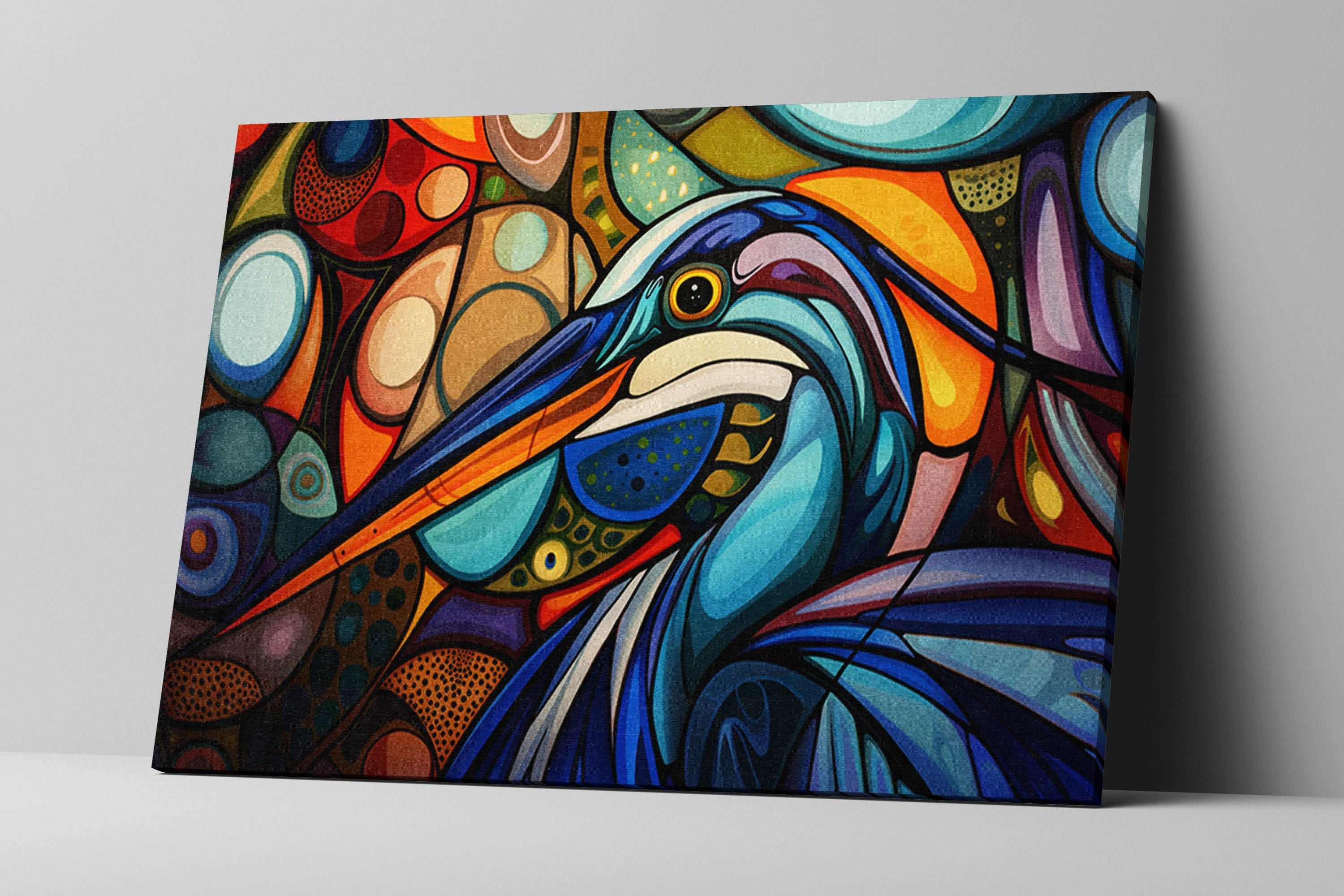 Blue Heron Wall Art – Abstract Blue Heron Print on Large Gallery Wrapped Canvas