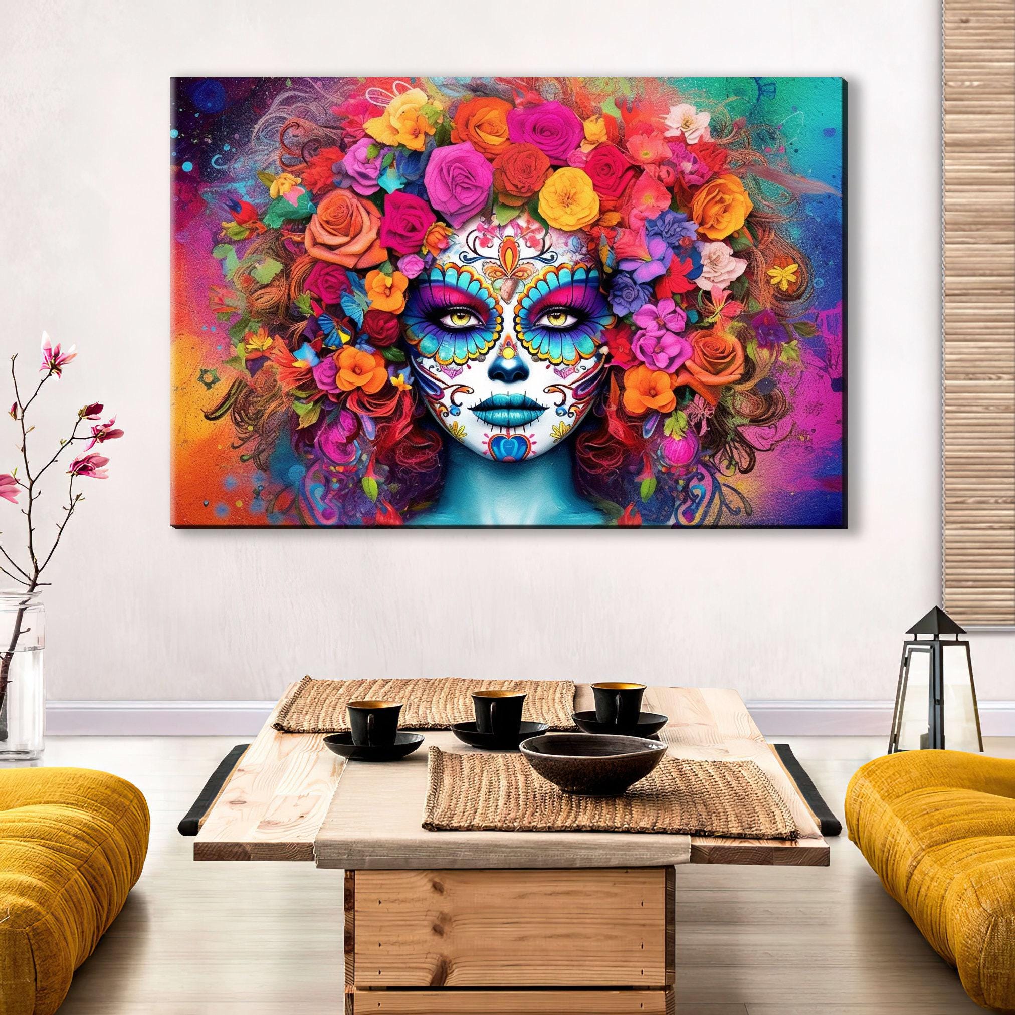 Day of the Dead Art – Large Canvas Sugar Skull Wall Art | Vibrant Mexican Heritage Decor