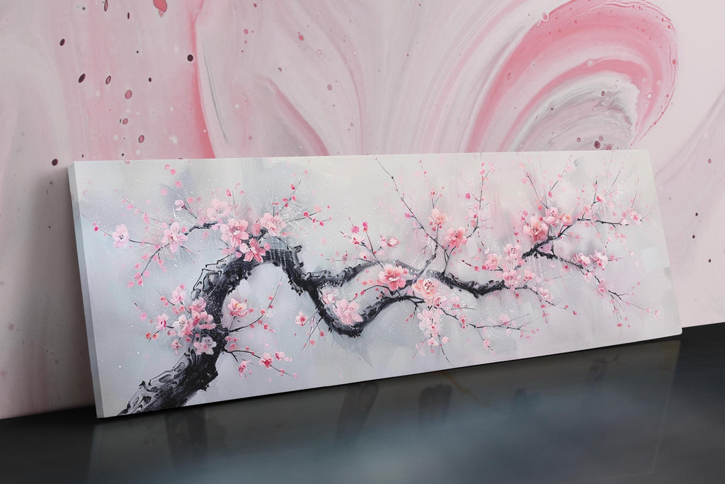 a painting of pink flowers on a white background