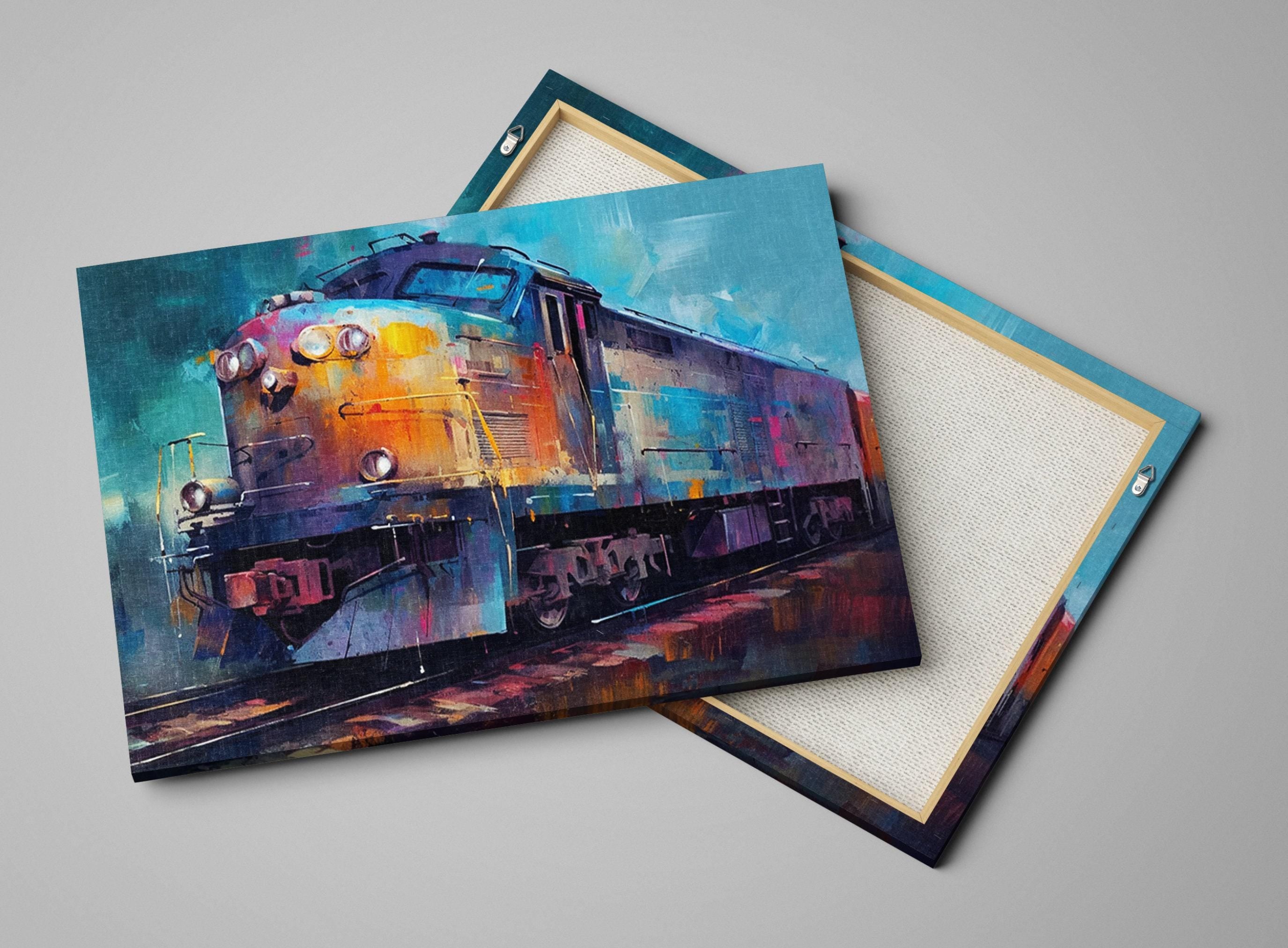 Train Canvas Wall Art - Modern Abstract Painting | Large Colorful Train Art Print