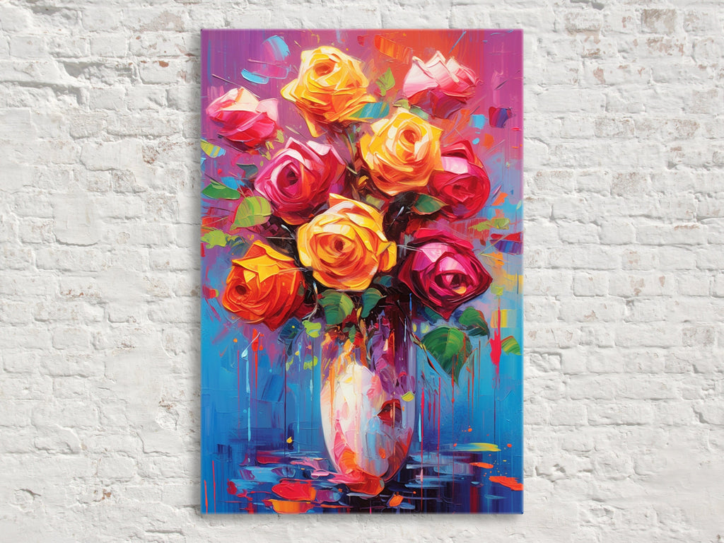 Rose Bouquet Canvas – Large Floral Wall Decor | Vibrant Abstract Roses Art Print
