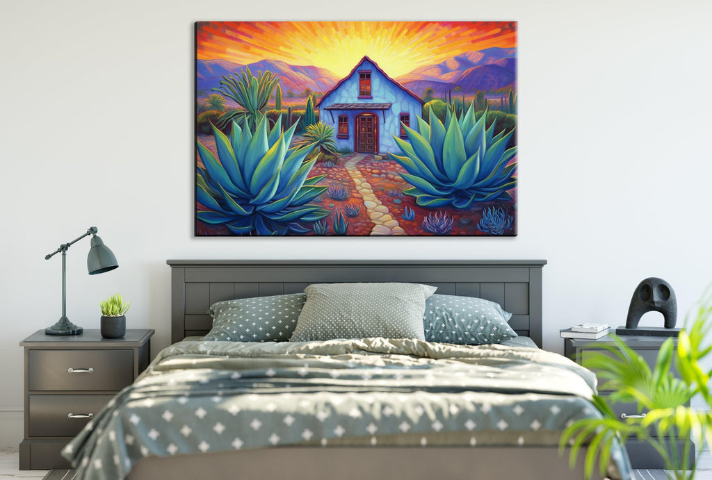Blue Agave Canvas | Large Southwest Wall Art - Gallery Wrapped Desert Plant Print