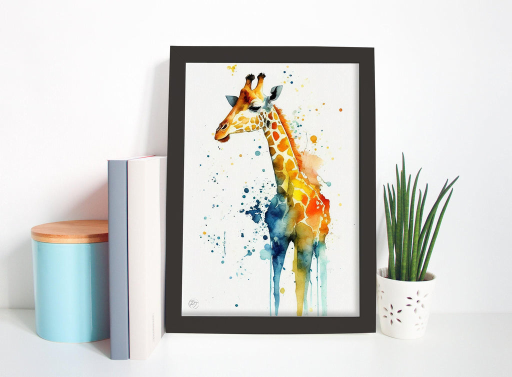 Wildlife Majesty: Giraffe Watercolor Painting, Giclee Print on Canvas, Artist Paper, Watercolor Paper, Available in Extra Large Sizes