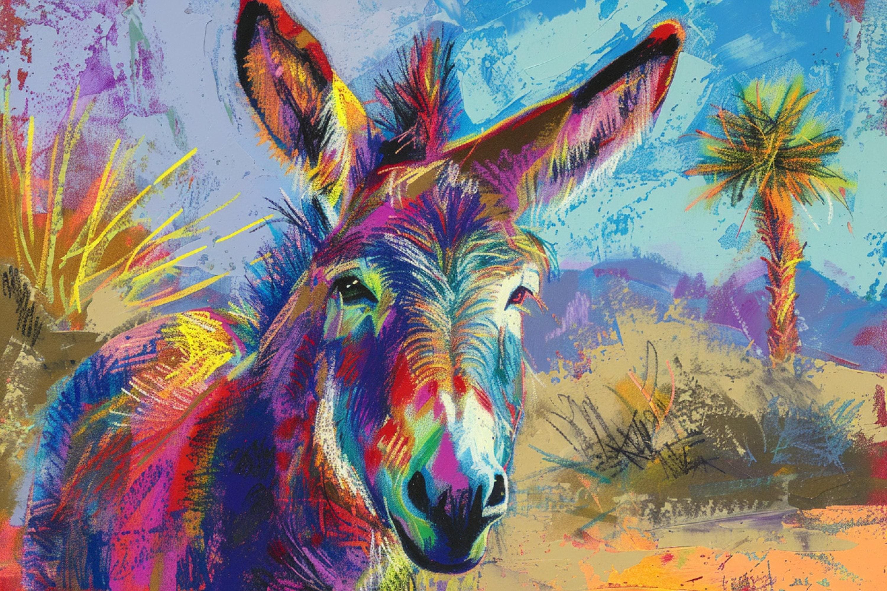 Donkey Pop Art - Colorful Wall Art | Large Canvas, Gallery Wrapped Rustic Decor