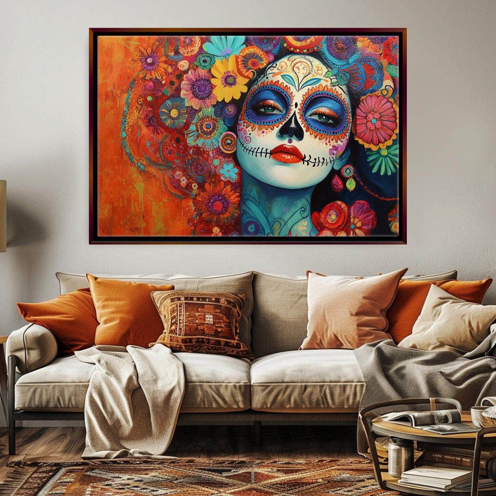 Day of the Dead Canvas – Extra Large Framed Canvas Print | Vibrant Mexican Wall Art