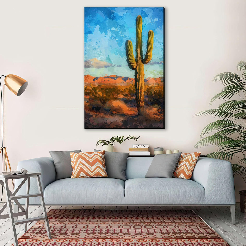 Lone Saguaro Canvas – Desert Landscape Art | Gallery Wrapped Extra Large Cactus Print
