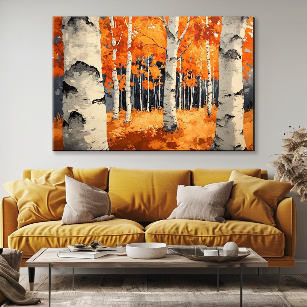 Birch Trees Wall Art – Extra Large Canvas | Framed Fall Colors Painting, Ready to Hang