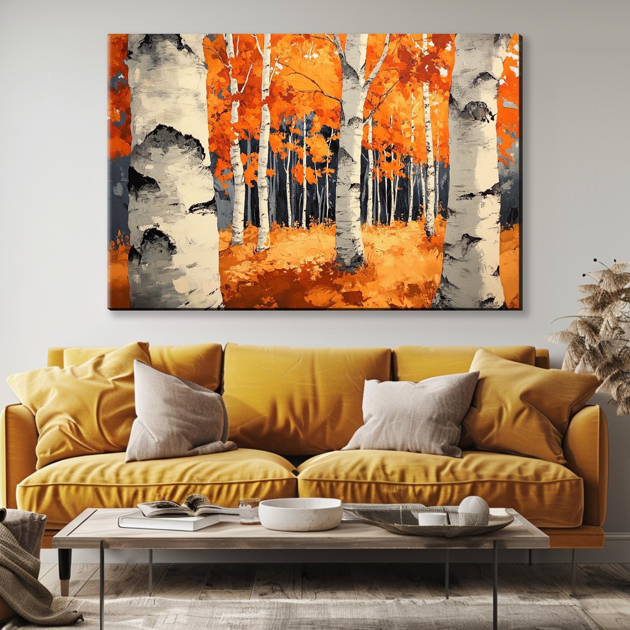 Birch Trees Wall Art – Extra Large Canvas | Framed Fall Colors Painting, Ready to Hang