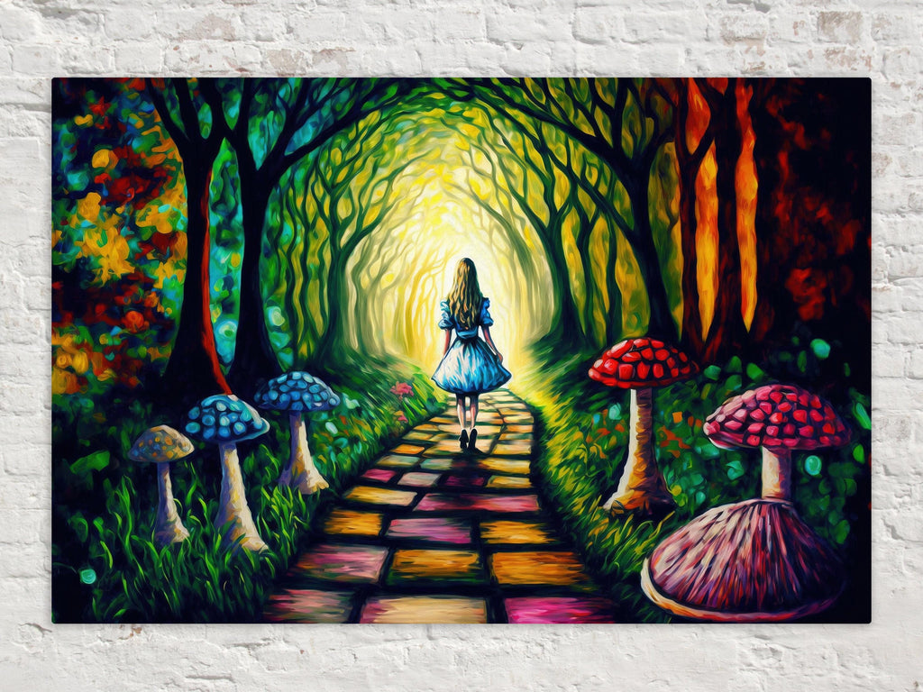 Alice Rabbit Hole Art | Colorful Fantasy Painting on Wooden Frame Canvas Print