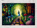 Alice Rabbit Hole Art | Colorful Fantasy Painting on Wooden Frame Canvas Print