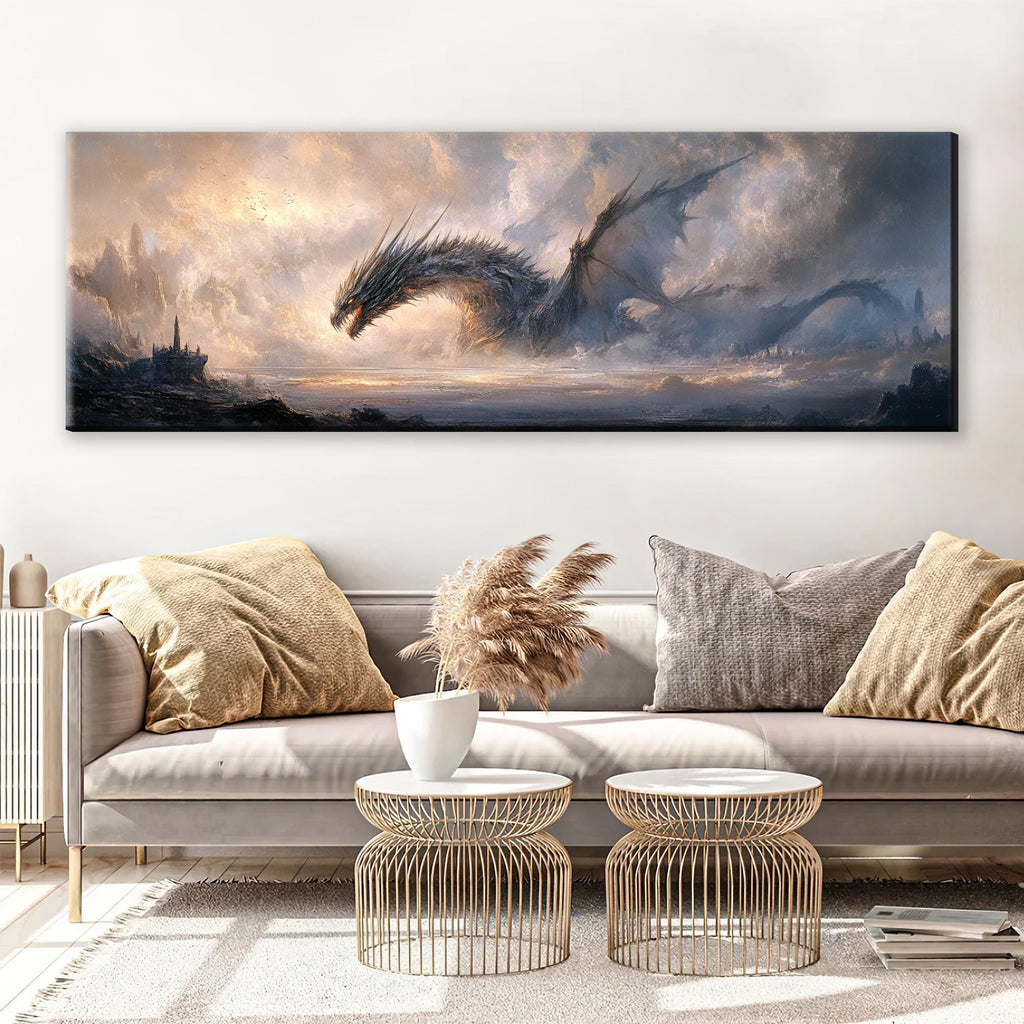 a living room with a couch and a painting on the wall