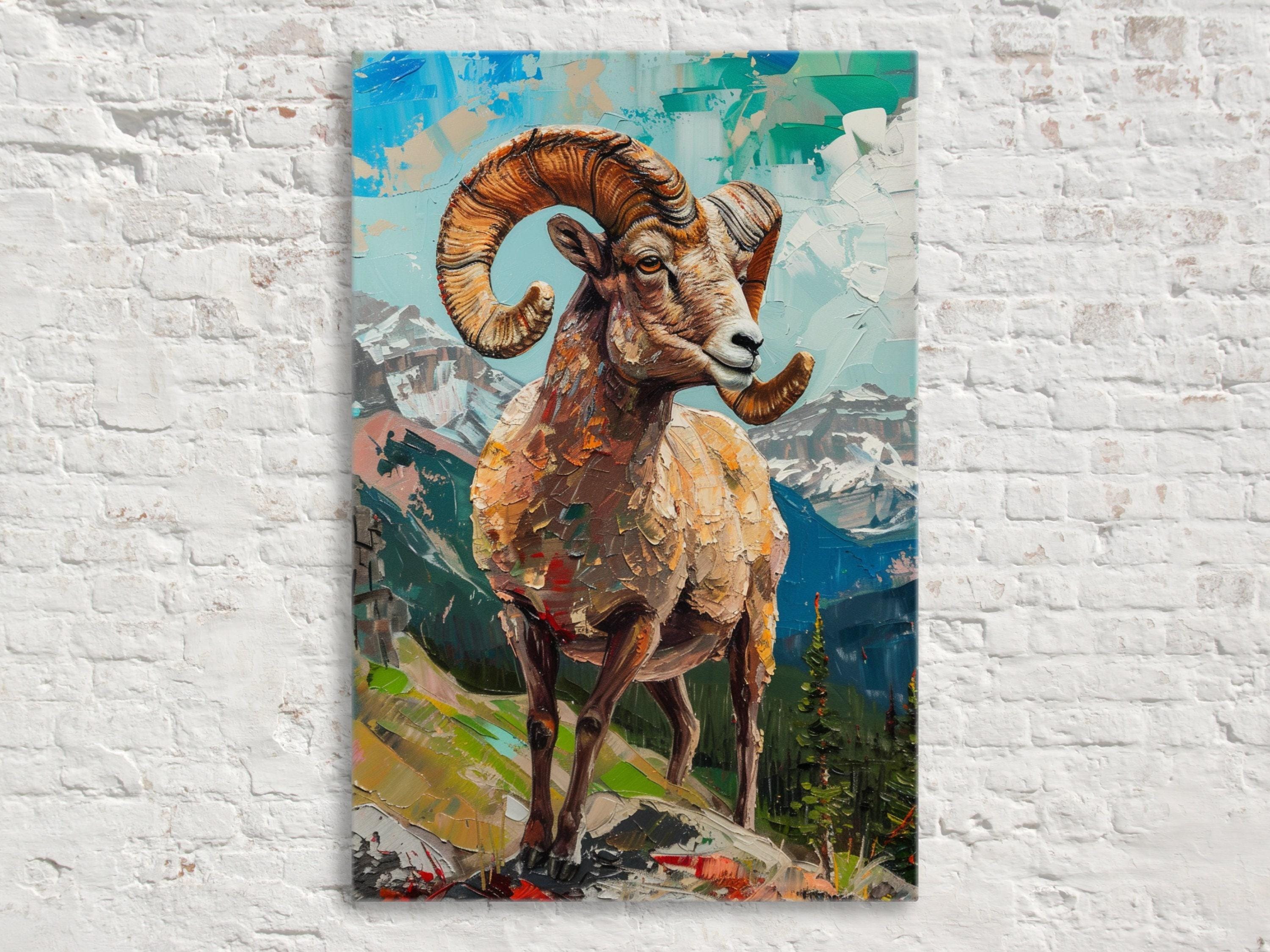 Bighorn Sheep Art – Extra Large Gallery Wrapped Canvas | Rugged Mountain Wildlife Wall Decor