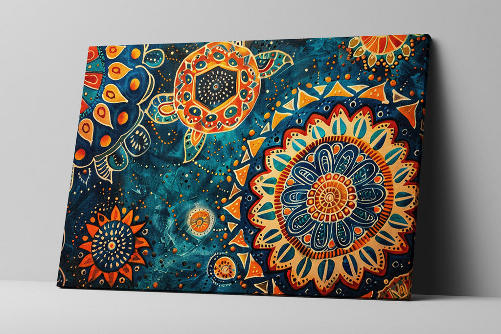 Boho Water Canvas - Extra Large Gallery Wrapped Art With Blue Orange Water Pattern