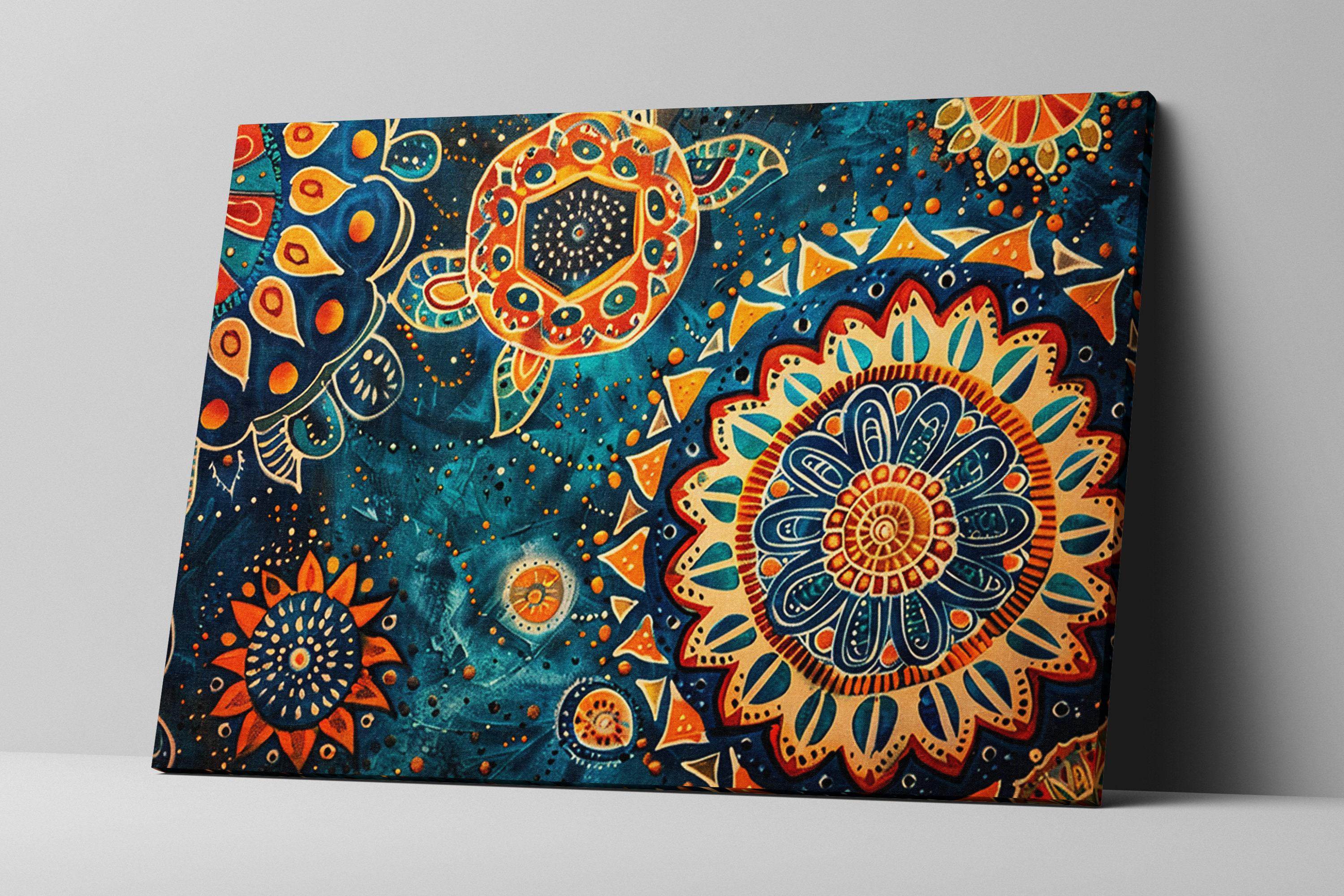 Boho Water Canvas - Extra Large Gallery Wrapped Art With Blue Orange Water Pattern