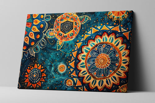 Boho Water Canvas - Extra Large Gallery Wrapped Art With Blue Orange Water Pattern
