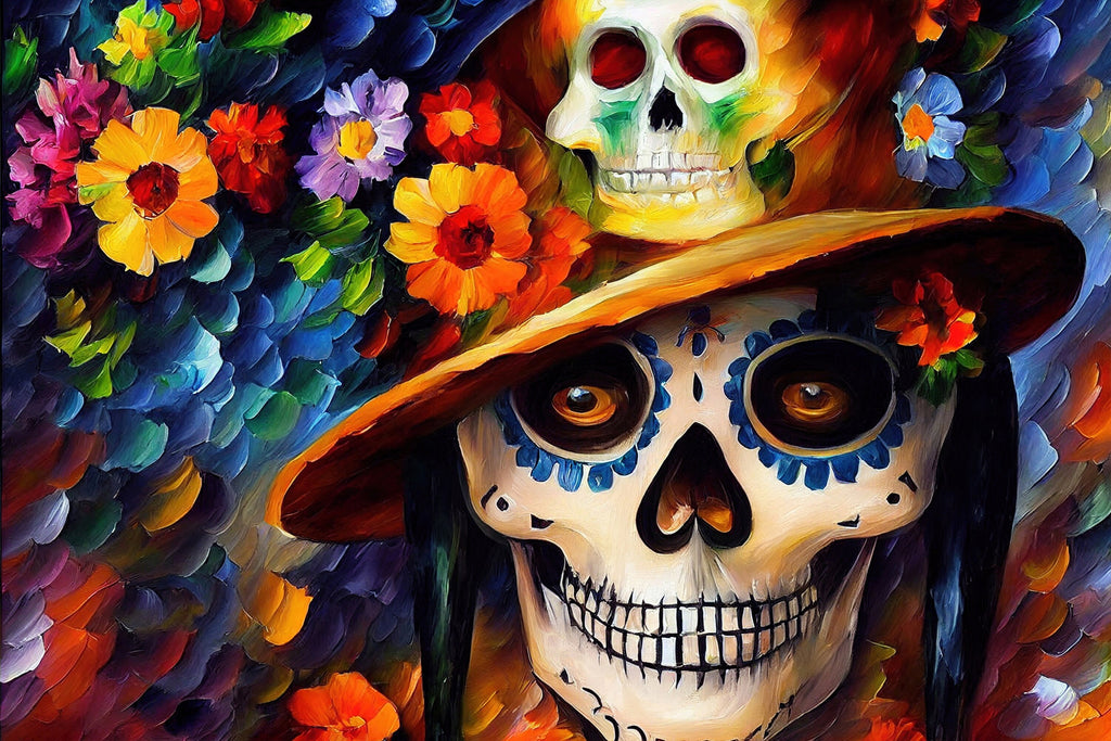 Dia De Los Muertos Canvas – Colorful Sugar Skull Painting on Gallery Ready Frame