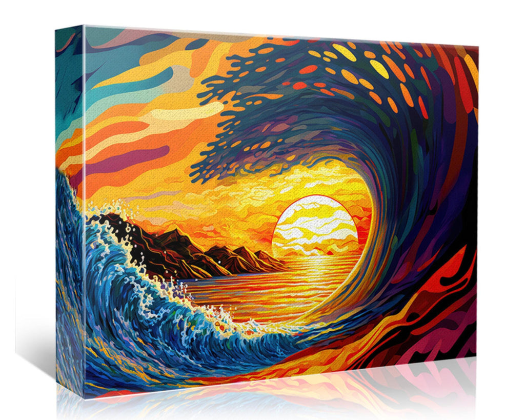 Ocean Wave Art Print - Surf Canvas Print | California Surf Art | Sunset Pipeline Painting