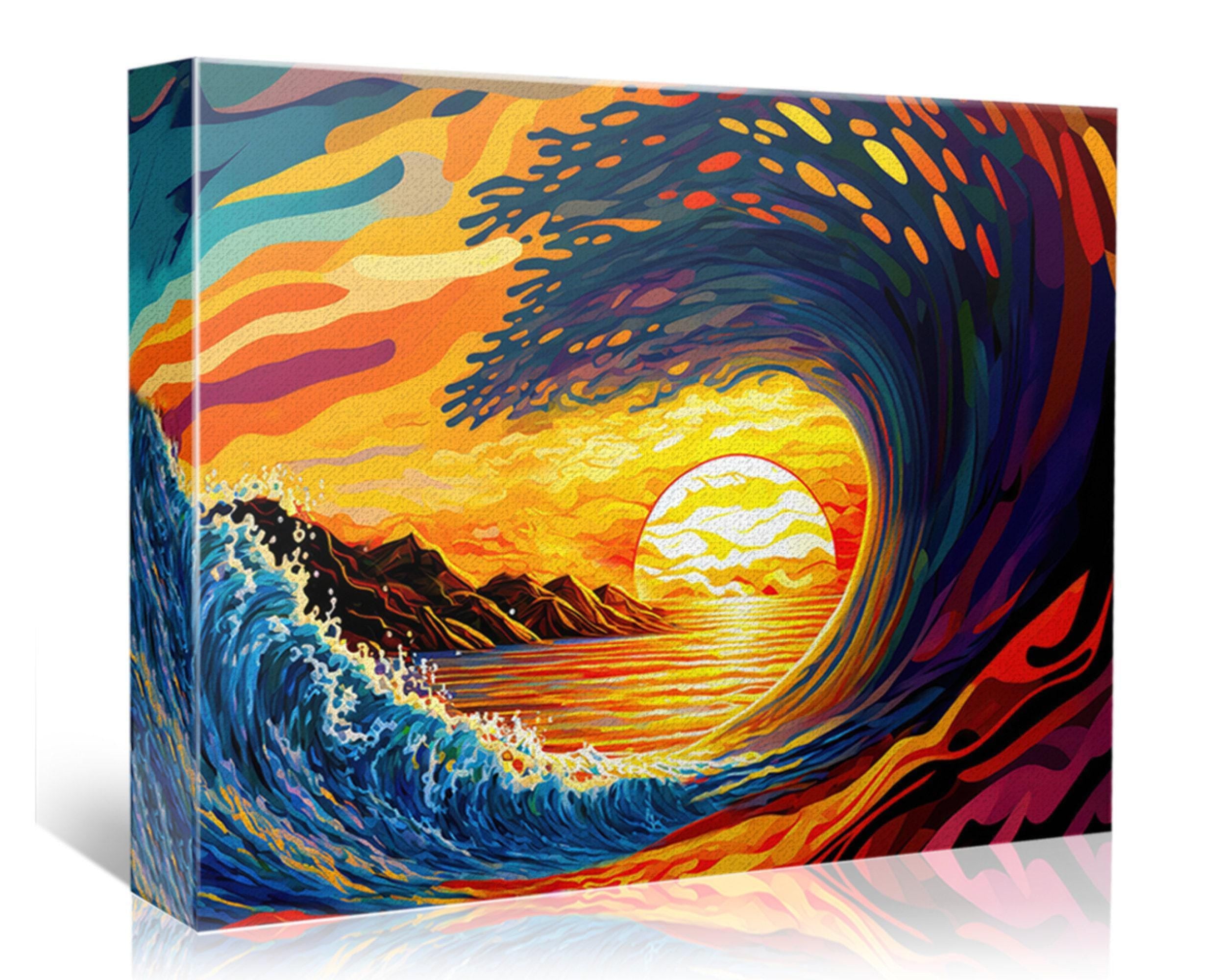 Ocean Wave Art Print - Surf Canvas Print | California Surf Art | Sunset Pipeline Painting