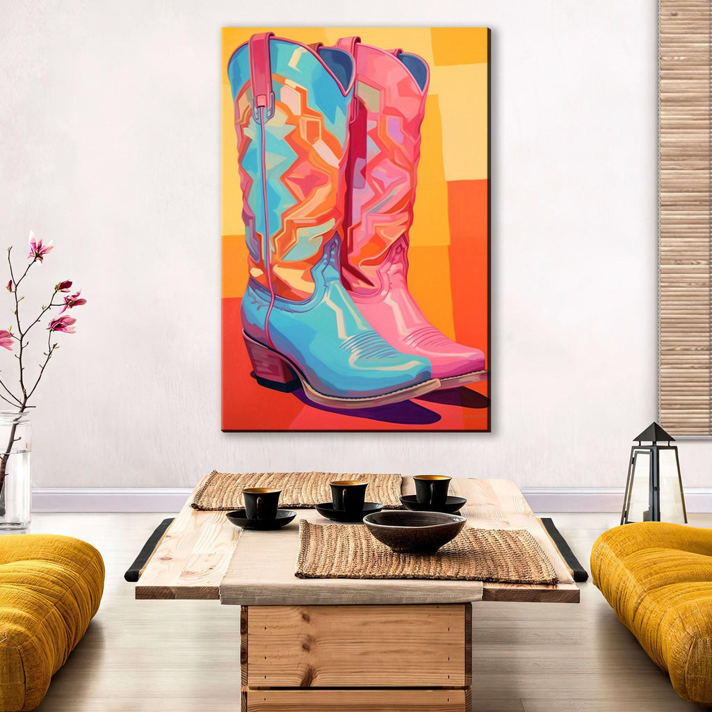 Cowboy Boots Canvas - Vibrant Western Wall Art | Ladies Pink Cowboy Boots, Gallery Wrapped