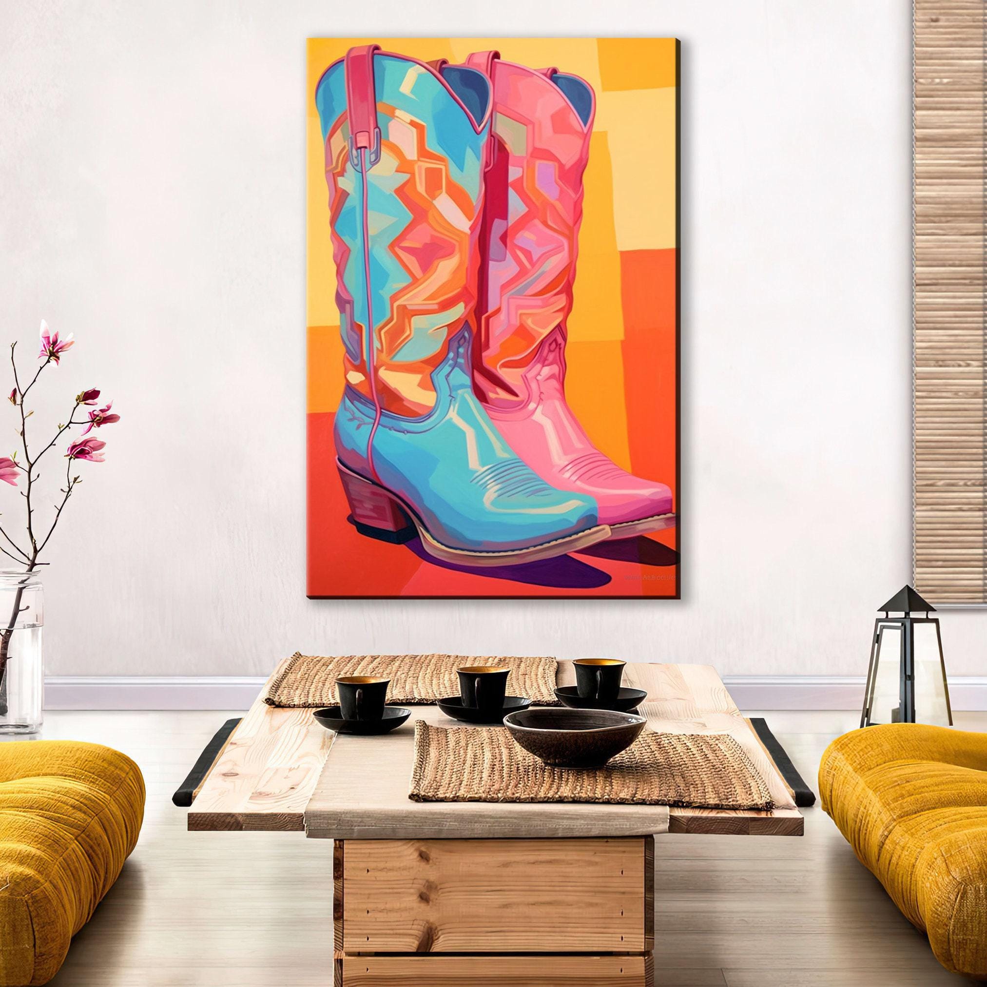 Cowboy Boots Canvas - Vibrant Western Wall Art | Ladies Pink Cowboy Boots, Gallery Wrapped
