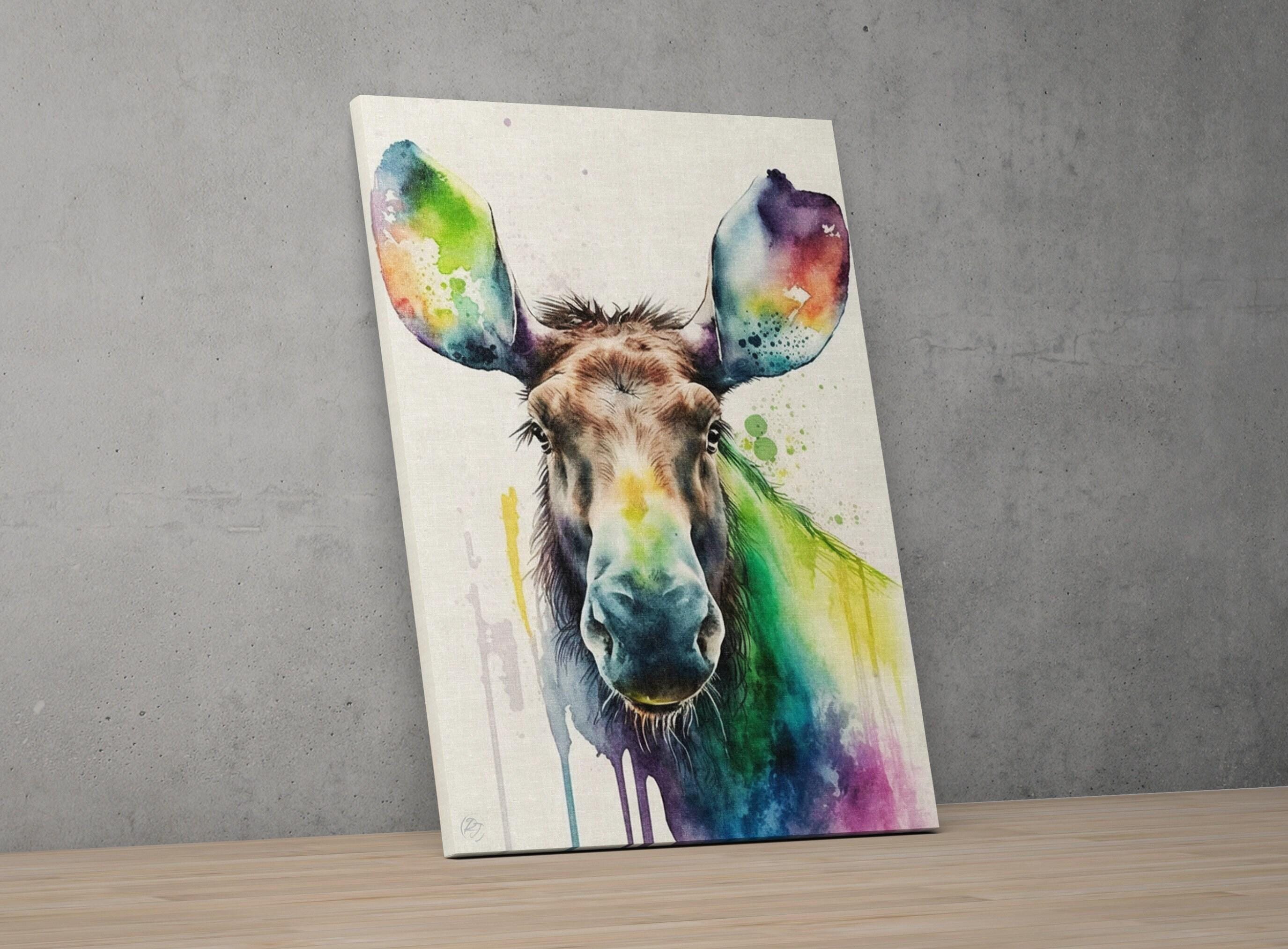 Majestic Moose: Watercolor Moose Wall Art Print, Giclee Print on Canvas, Artist Paper, Watercolor Paper, Available in Extra Large Sizes