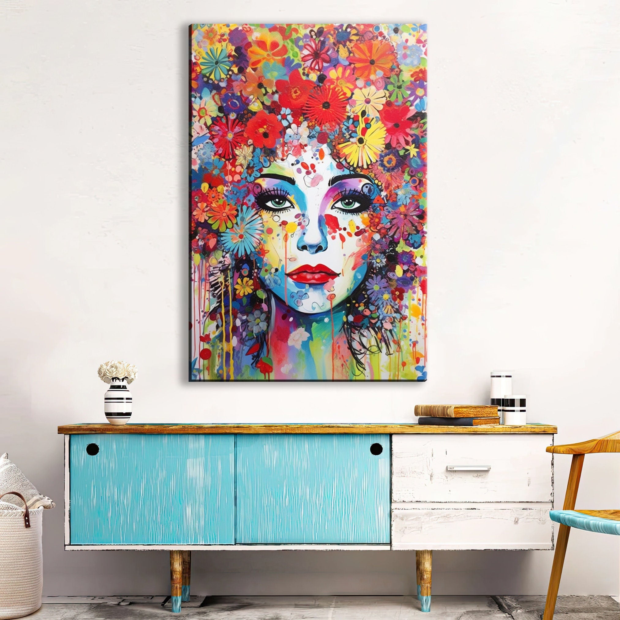 Feminine Pop Art - Fashion Canvas Wall Art Print | Large Female Face Canvas
