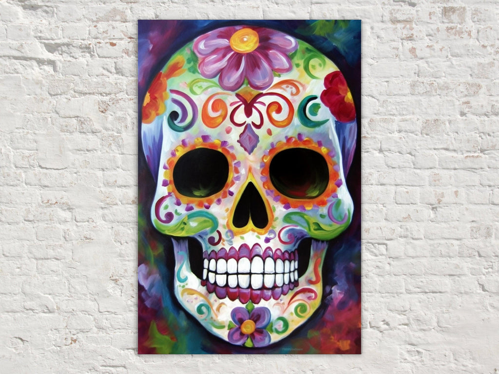 Sugar Skull Wall Art – Colorful Day of the Dead Art on Large Giclee Canvas Print