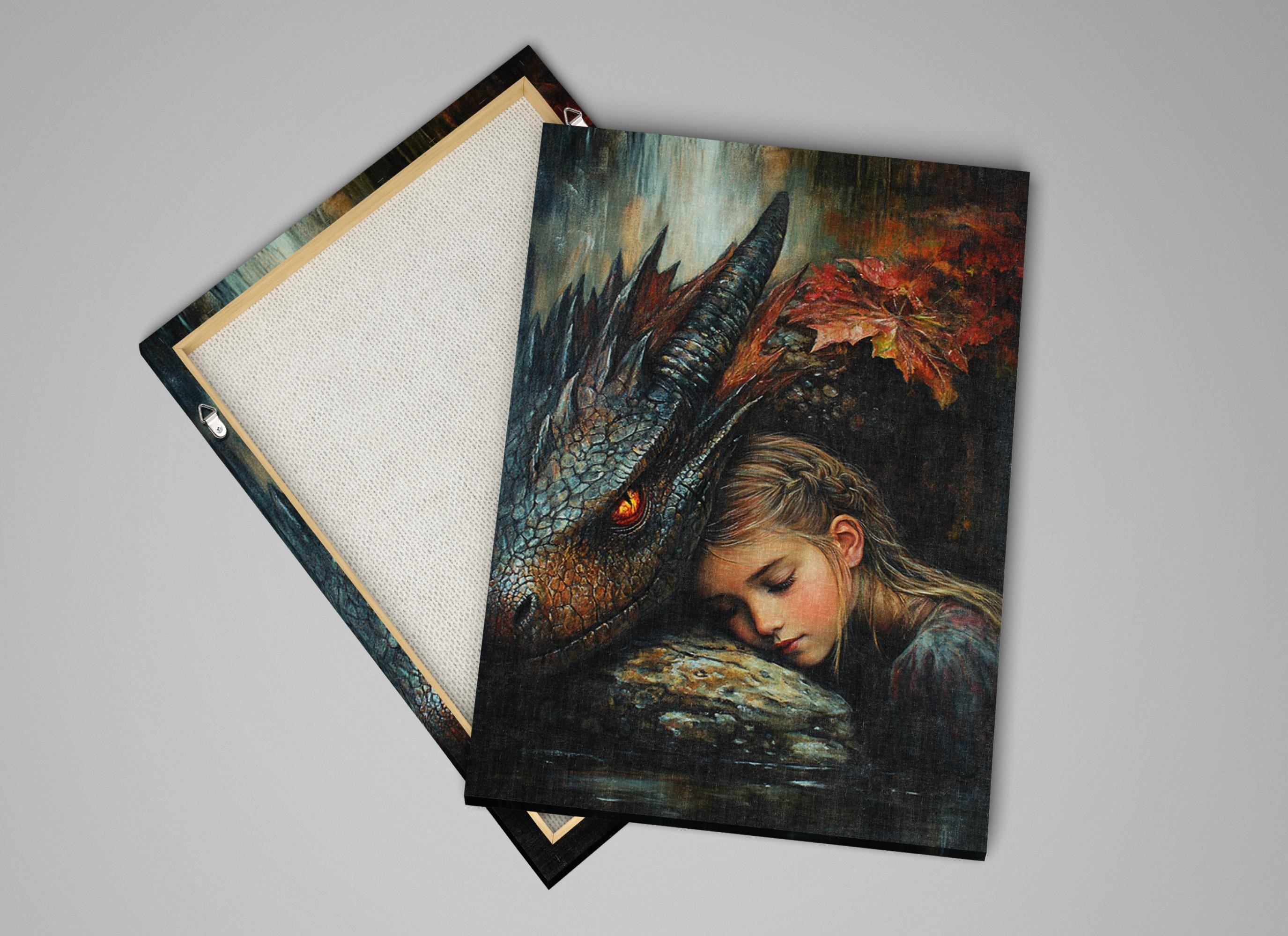a painting of a girl and a dragon