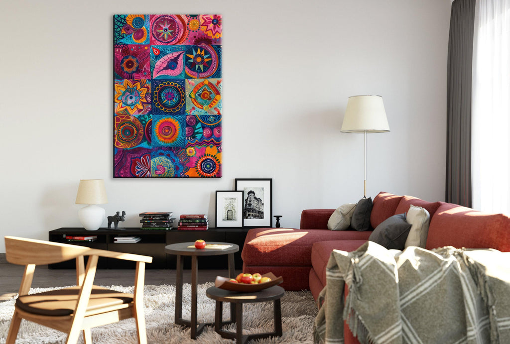 Boho Wall Art - Vibrant Bohemian Canvas Print | Extra Large Quilt Style Art