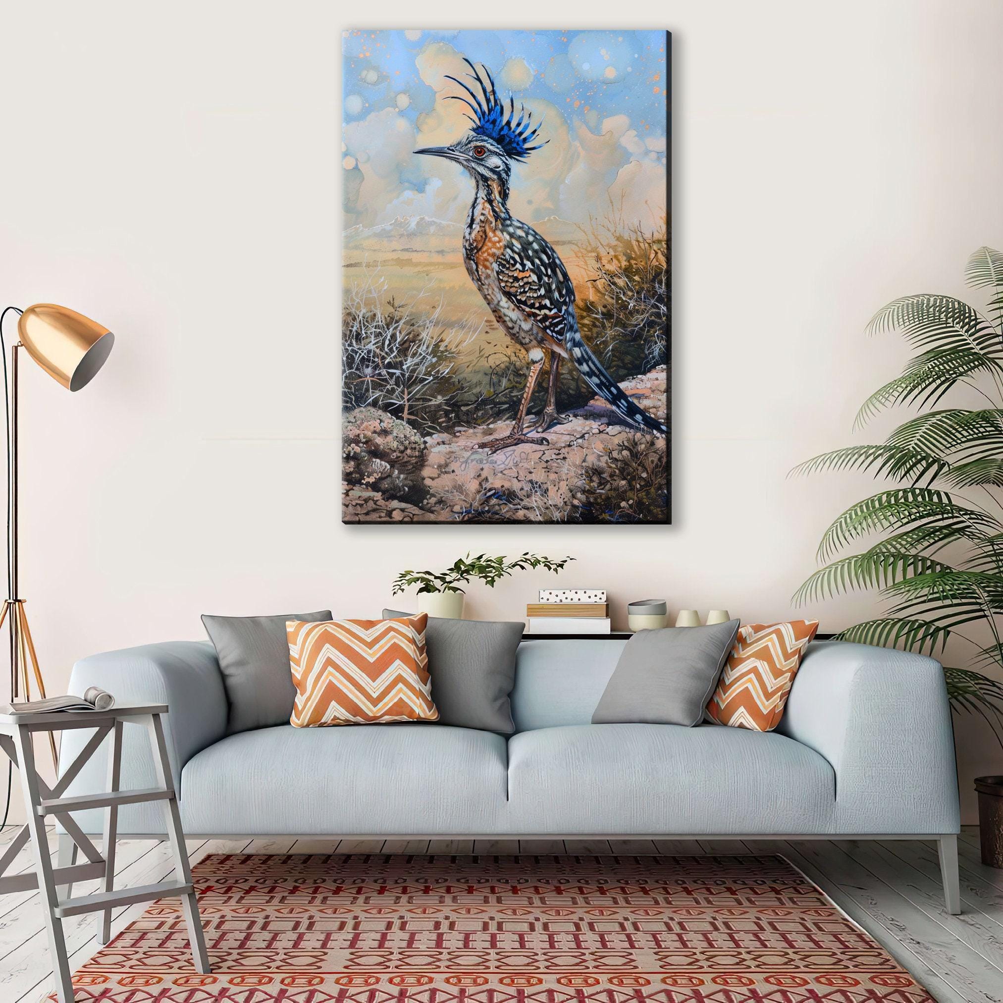 Desert Roadrunner Painting - Southwest Wall Art | Large Canvas Print, Ready to Hang