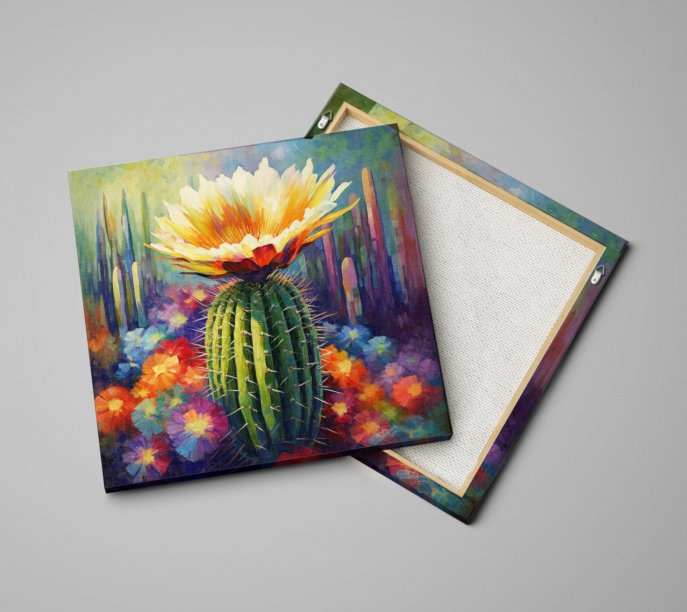Saguaro Cactus Bloom Painting – Large Gallery Wrapped Canvas Wall Art, UV Coated Print