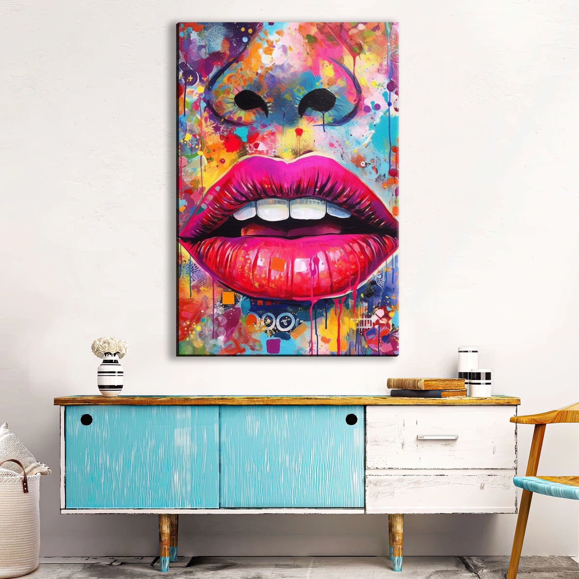 Sexy Lips Wall Art – Woman's Lips Pop Art Canvas Print with Luscious Feminine Beauty