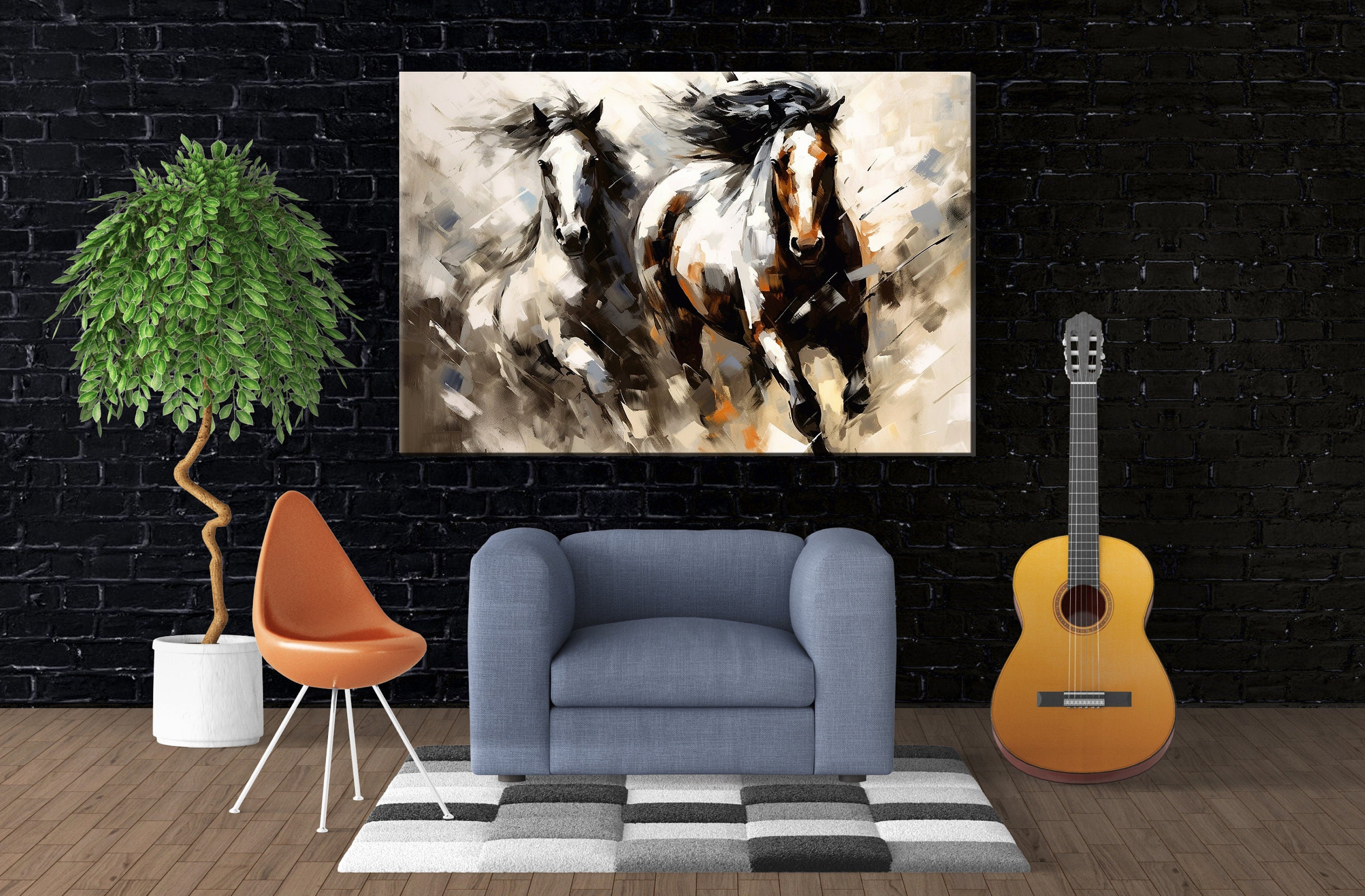 Pinto Horses Canvas - Large Gallery Wrapped Print | Running Horse Artwork with Wood Frame
