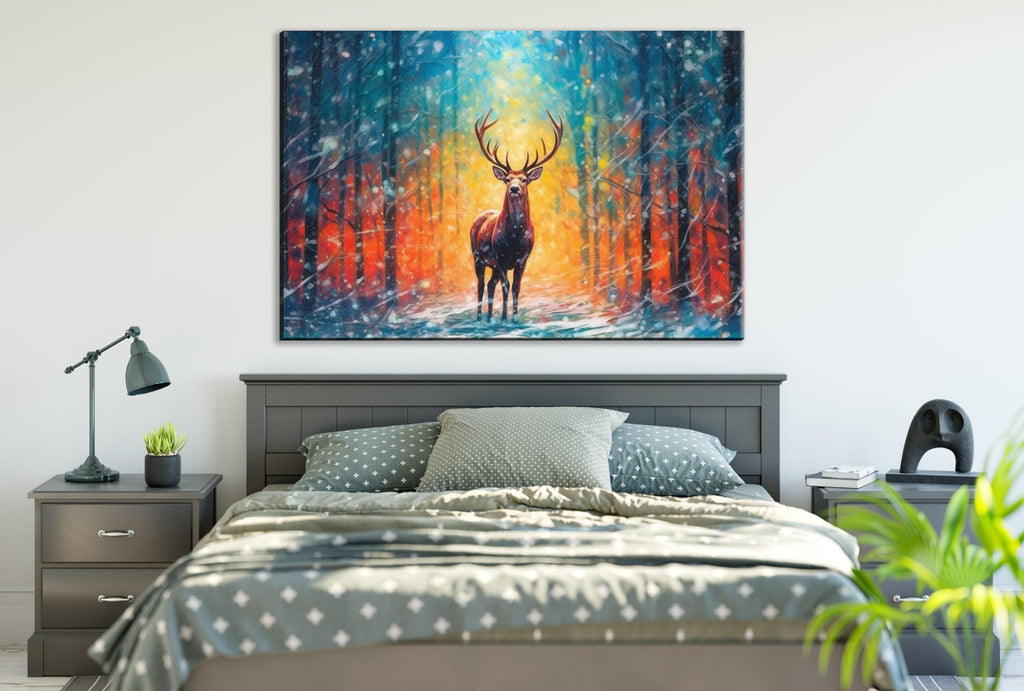Christmas Reindeer Canvas | Large Rustic Christmas Print - Gallery Wrapped Art