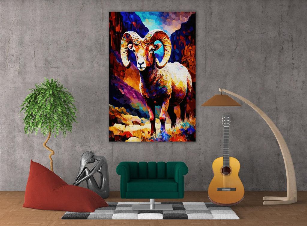 Bighorn Sheep Canvas Print - Vibrant Southwest Wall Art | Colorful Desert Wildlife Art