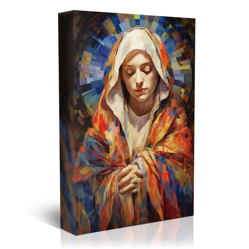 Virgin Mary Canvas Art – Large Gallery Wrapped Canvas with Soft Hues & Wood Frame