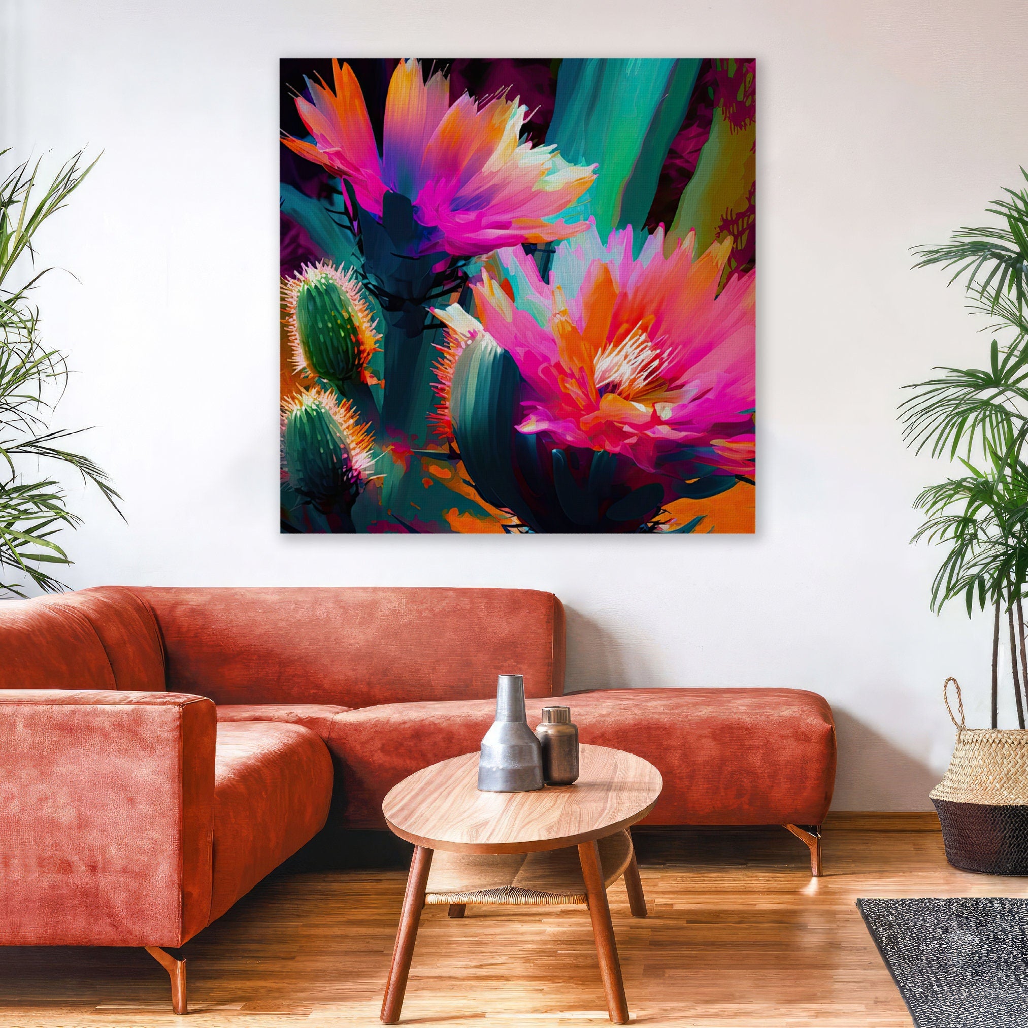 Desert Cactus Art – Pink Saguaro Flower Giclée Print on Gallery Wrapped Canvas
