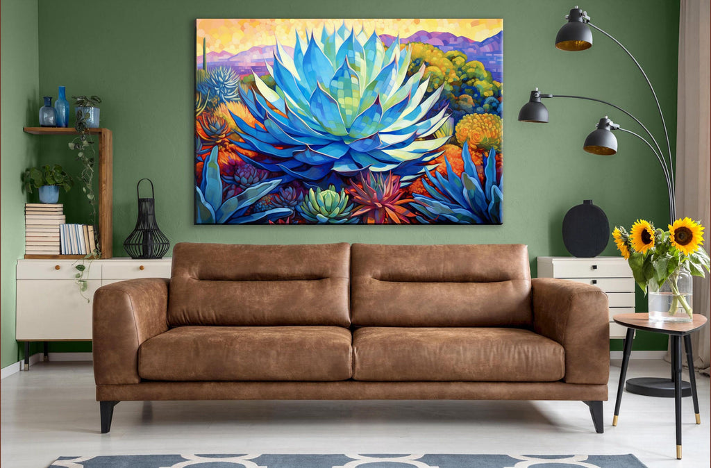 Blue Agave Wall Art – Desert Canvas Print | Southwest Agave Canvas, Extra Large