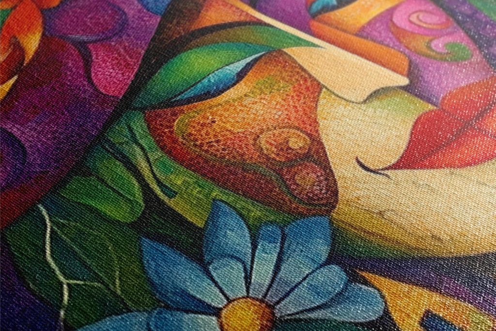 a close up of a painting of a woman's face