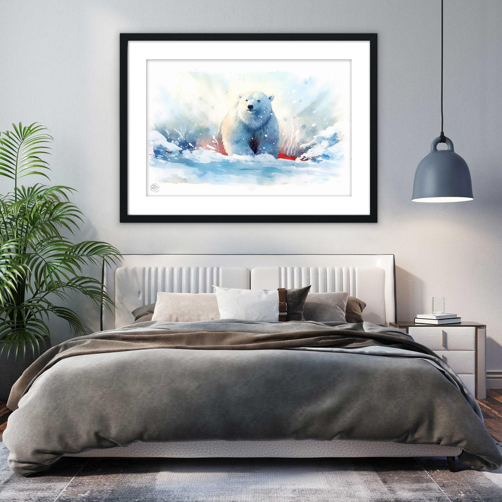 Icy Wonderland: Polar Bear Watercolor Painting - Giclee Print on Canvas, Artist Paper, Watercolor Paper, Available in Extra Large Sizes
