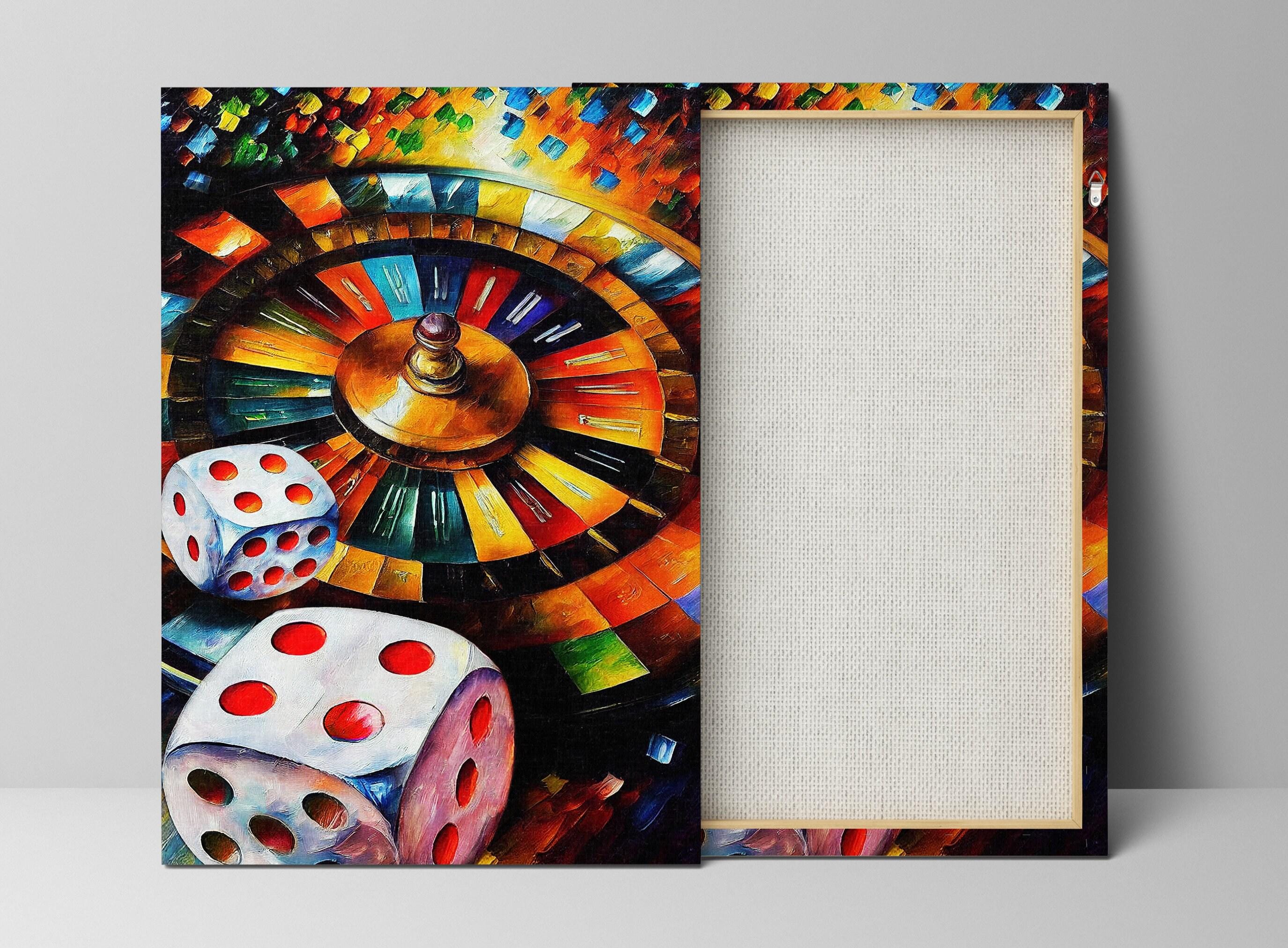 Gambling Canvas Art – Roulette Wheel Print With Dice Wall Art On Wooden Frame