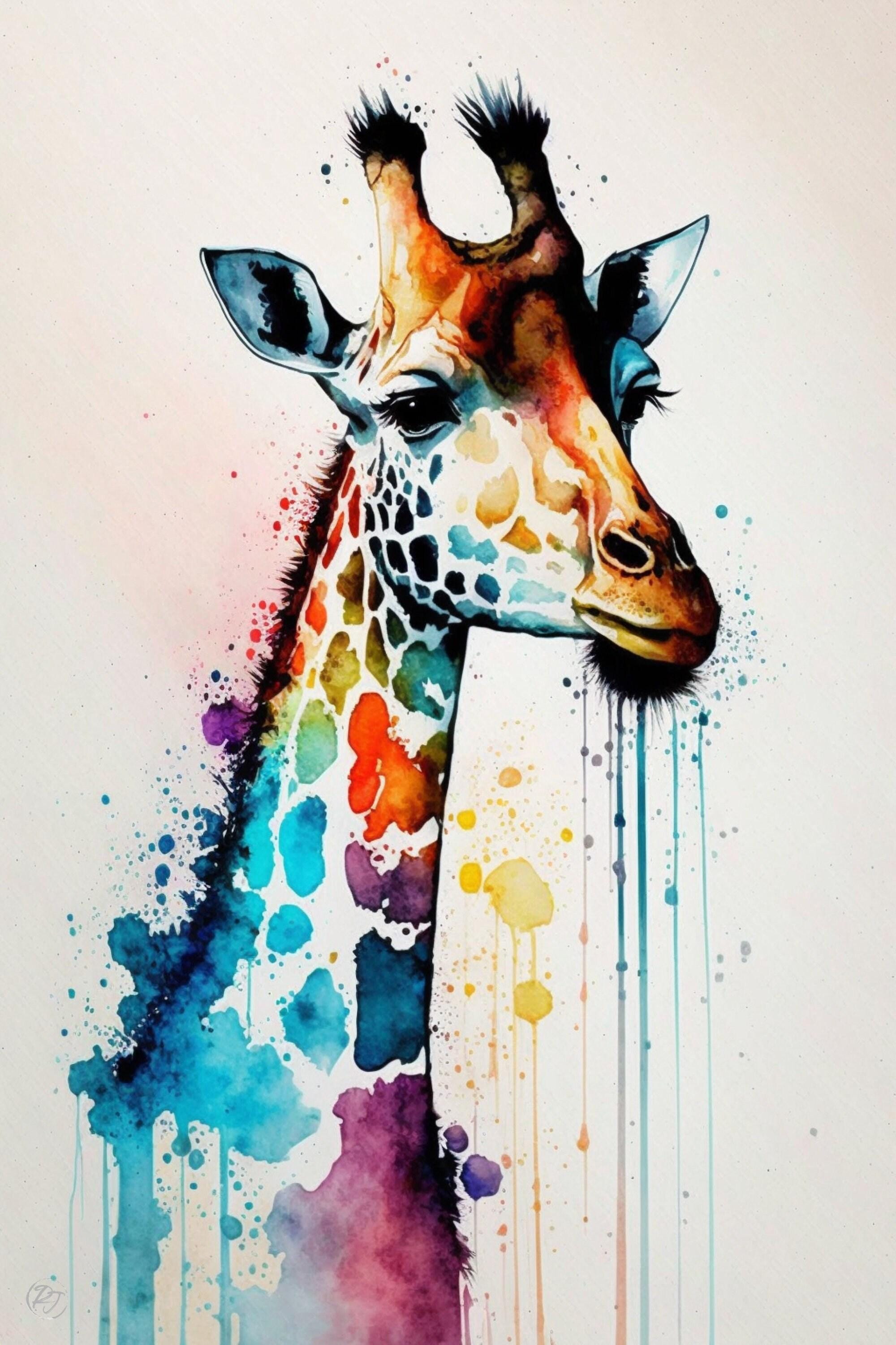 Serenity in Spots: Watercolor Giraffe Wall Decor, Giclee Print on Canvas, Artist Paper, Watercolor Paper, Available in Extra Large Sizes
