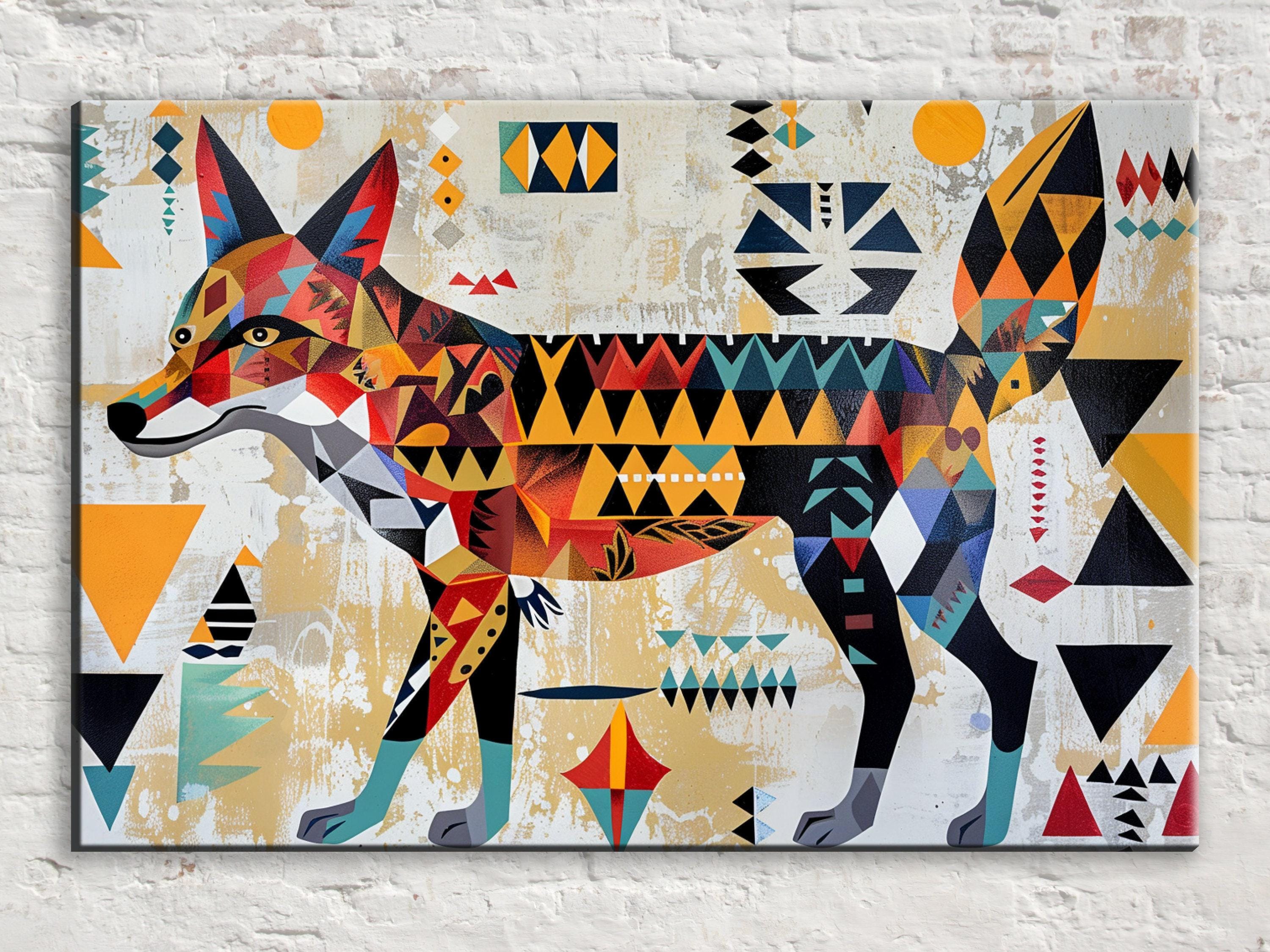 Native Coyote Canvas - Large Tribal Coyote Canvas Art | Gallery Wrapped, Ready to Hang