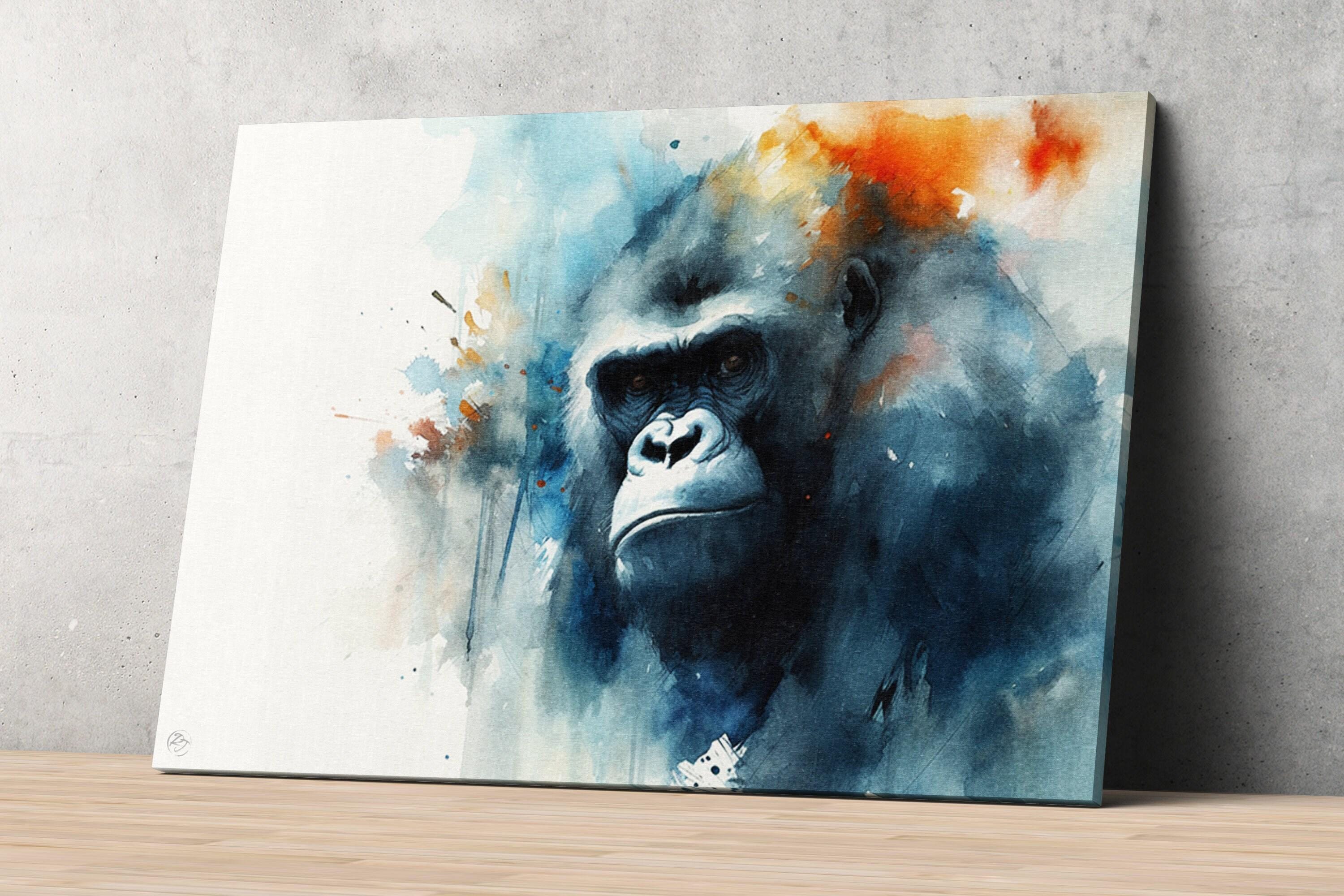 Strength in Silence: Watercolor Gorilla Wall Decor, Giclee Print on Canvas, Artist Paper, Watercolor Paper, Available in Extra Large Sizes